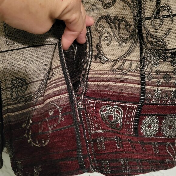 Dress Barn Burgundy Tan Beige Fall Colors Tapestry Zip Up Blazer Size Large - Picture 5 of 12